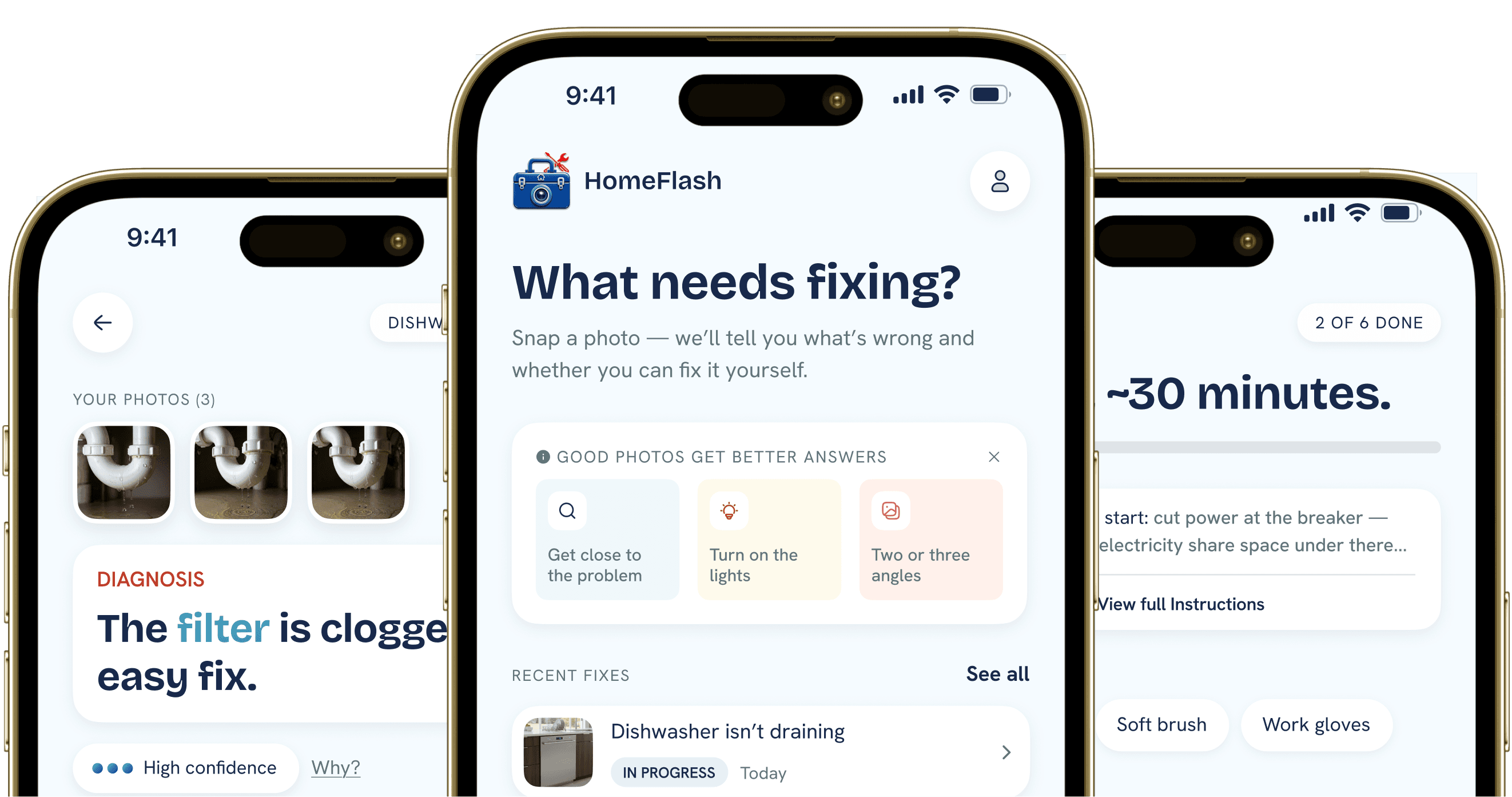 The HomeFlash app on three phones