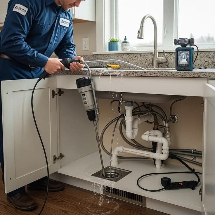 A homeowner inspecting a repair at home